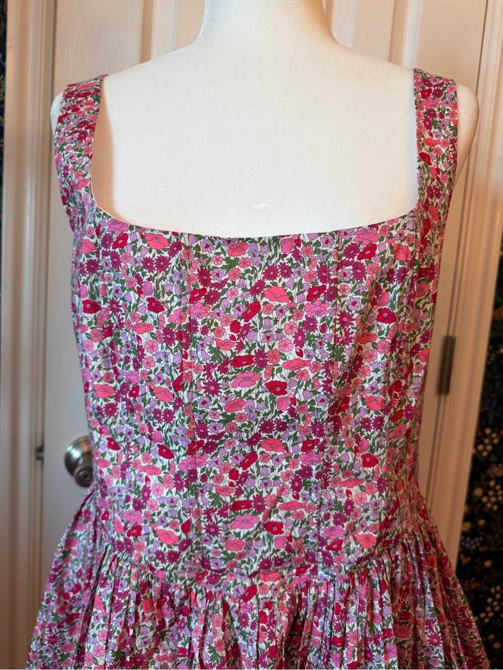 LoveShackFancy White Top with Pink Heart Button and Floral Tie - Picture 2 of 7
